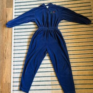 Blue Velour Ankle Jumpsuit - Women's Cropped Romper